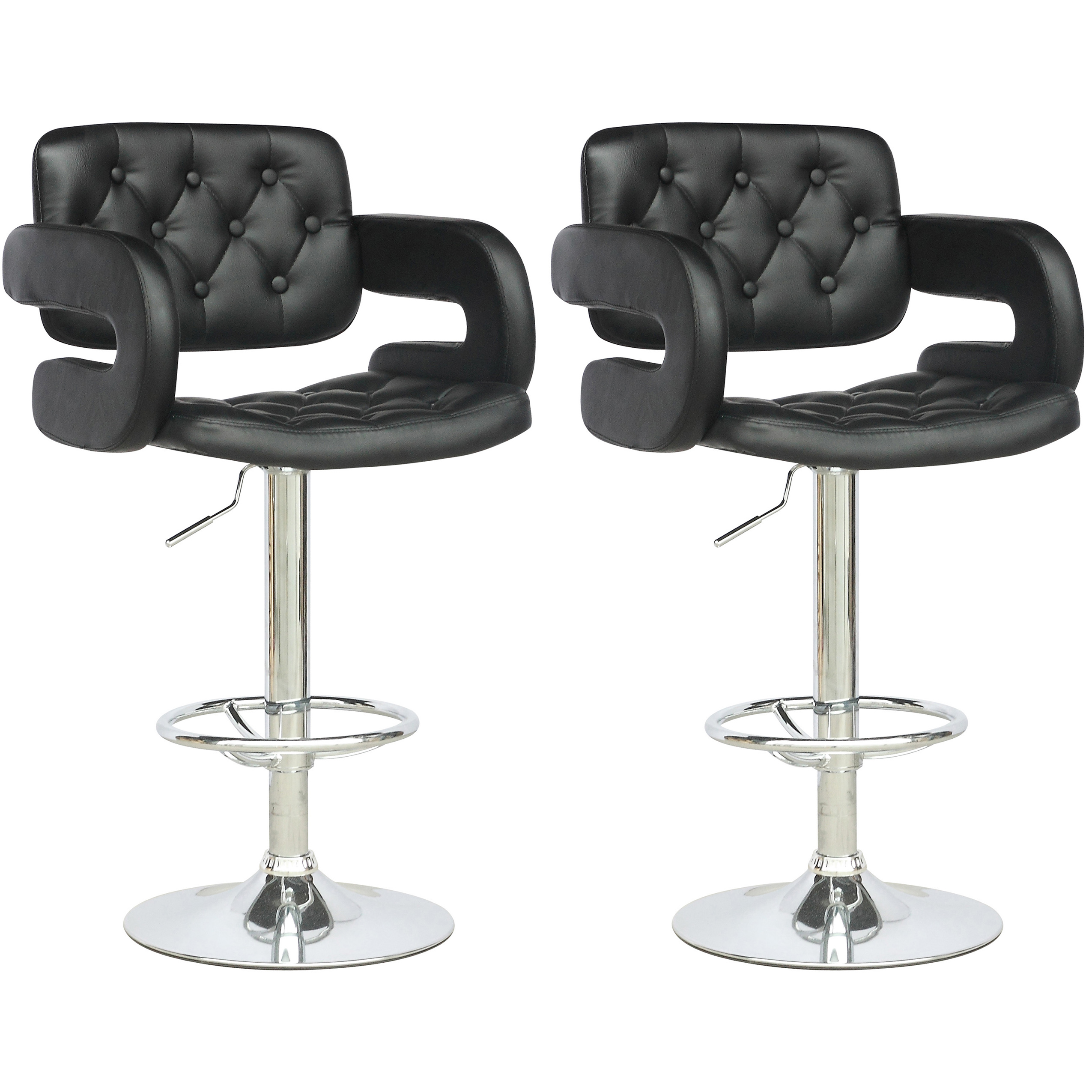 Tufted Adjule Barstool With Armrests In Black Leatherette Set Tufted Adjule