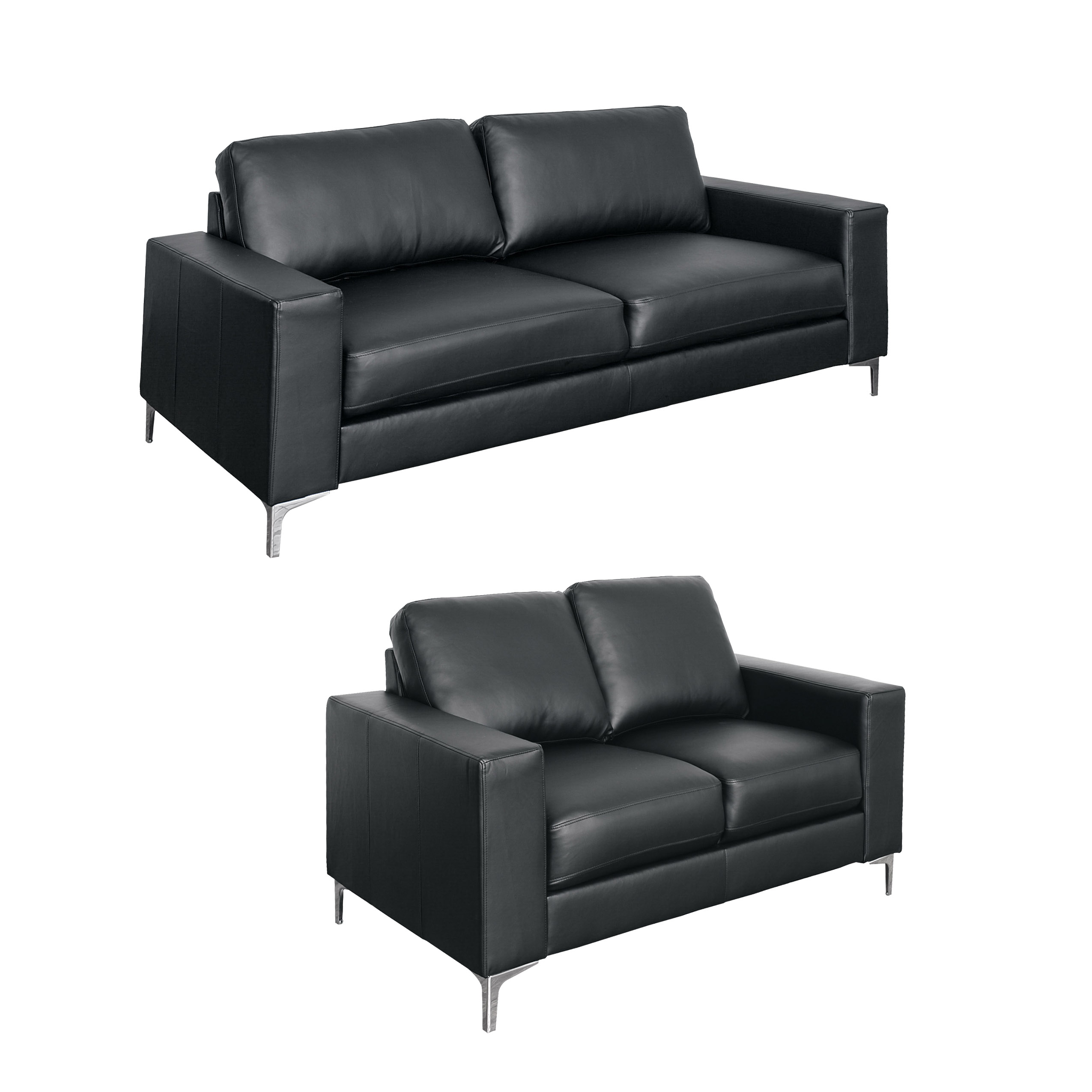 2pc Contemporary Black Bonded Leather Sofa Set